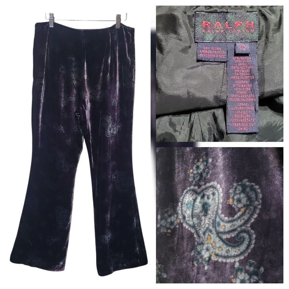 RALPH RALPH LAUREN Hippie Boho Funky Velvet Flared Pants Paisley Whimsical